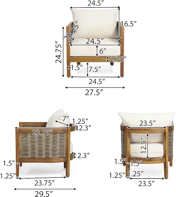 Merax Set Set of 2 Outdoor Acacia Wood Wicker Club Chair with Cushion,Patio Furniture Conversation Seat for Backyard, Beige