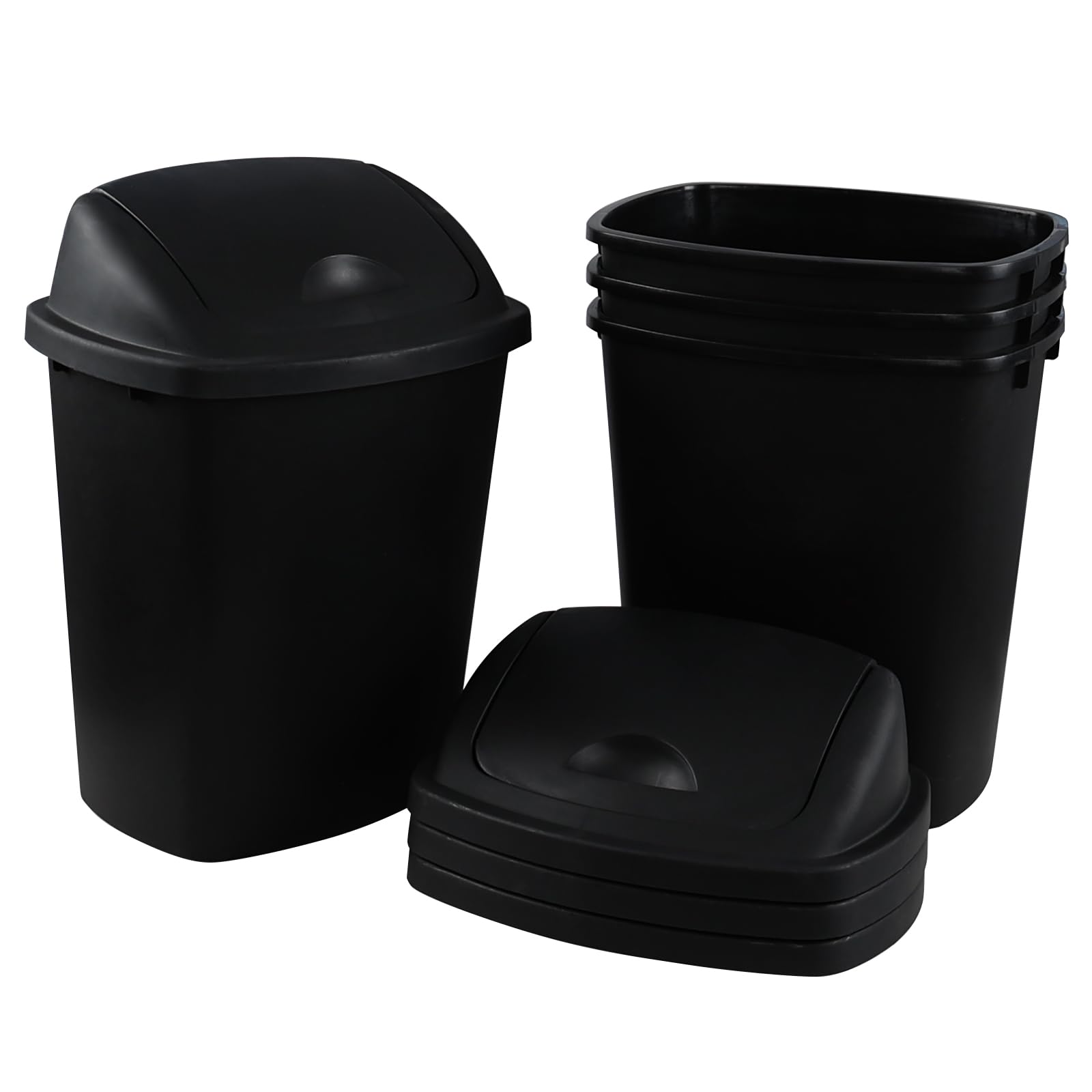 EudokkyNA 4 Pack 25 Liter Swing Top Trash Can, Plastic Kitchen Garbage Can, Black