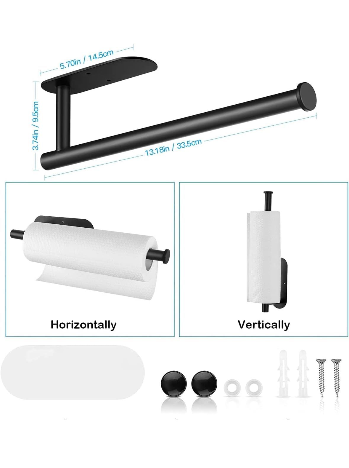 Under Cabinet Paper Towel Holder, Wall Mount for Kitchen: Self Adhesive or Drilling Comes with Screws,SUS304 Stainless Steel.