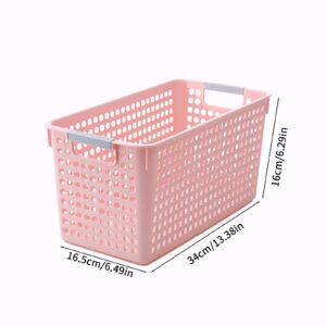 Plastic Storage Bins 2 Packs Laundry Basket Storage Baskets For Organizing, Storage Organizer Bins and Basket For Pantry Shelves Drawers Desktop Closet Playroom Classroom Office (Pink)