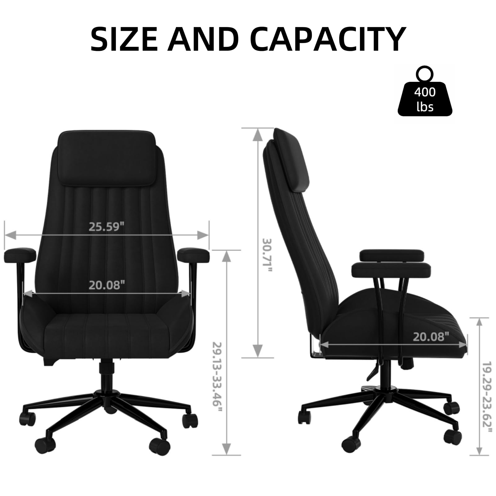 TAKSCO High Back Office Desk Chair, Comfy Ergonomic Suede Fabric Swivel Executive Office Desk Chair with Lumbar Support, Adjustable 90°-135° Recline Home Office Computer Desk Chairs with Arms, Black