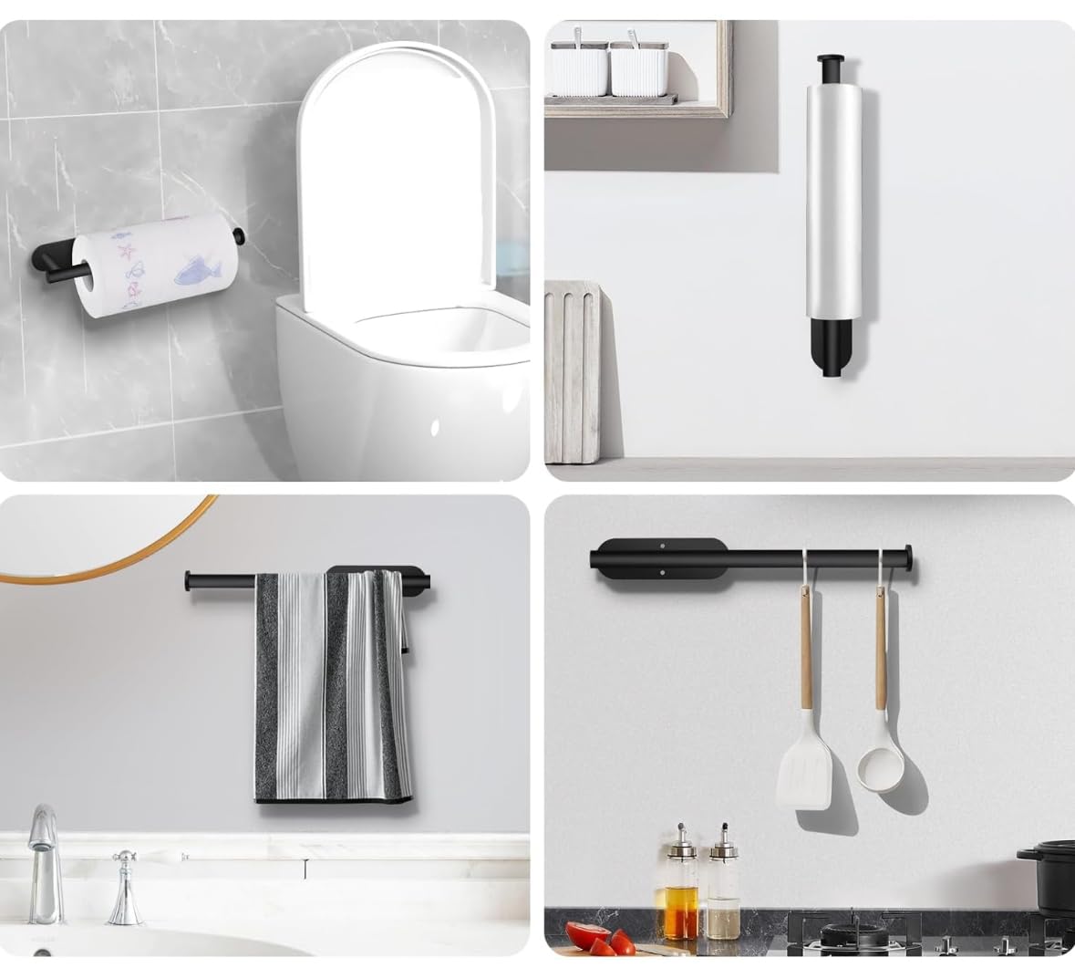 Under Cabinet Paper Towel Holder, Wall Mount for Kitchen: Self Adhesive or Drilling Comes with Screws,SUS304 Stainless Steel.