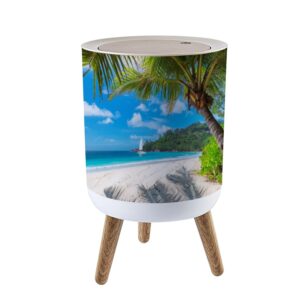 lgcznwdfhtz small trash can with lid for bathroom kitchen office beach palm trees sailing boat garbage bin waste basket decorative 1.8 gallons