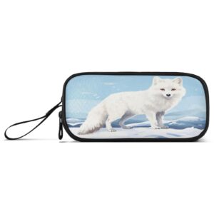 j joysay fox white snow pencil case pouch big capacity pencil bags with zipper portable pencil box large marker case for teens adults kids