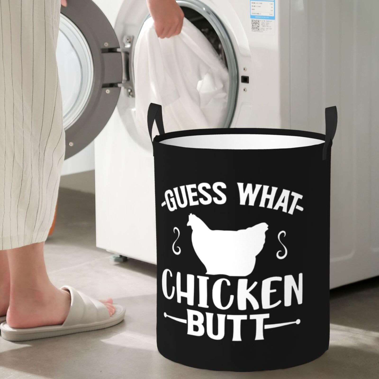 Guess Whats Chicken Butt Clothes Hamper Dirty Clothes Storage Basket Foldable with Handles Laundry Basket, for Bedroom, Bathroom Small