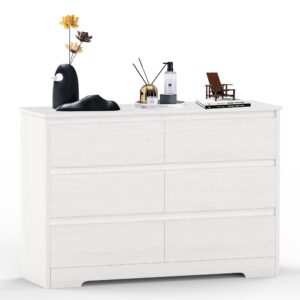 CATMIX Dresser for Bedroom, White 6 Drawer Double Dresser, Wood Modern 6-Drawer Chest of Drawers with Deep Drawers, Wide Storage Organizer Cabinet for Bedroom, Living Room, Entryway