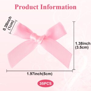 Mxxipp 35pcs Mini Pink Ribbon Bows, Small Satin Ribbon Bow, Cute Soft Bowknot Sewing Accessories for Flowers Bakery Wrapping Christmas Wedding Birthday Party Decoration