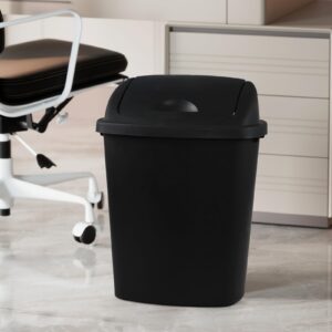 EudokkyNA 4 Pack 25 Liter Swing Top Trash Can, Plastic Kitchen Garbage Can, Black