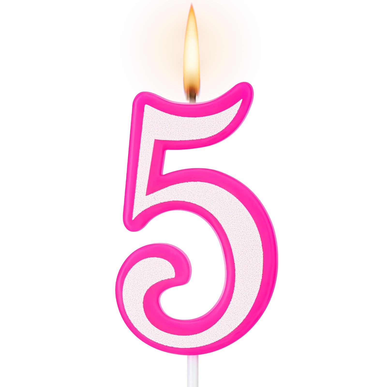 MTLEE Hot Pink Girl Birthday Candle Pink Numeral Birthday Candle Pink and White Birthday Cake Topper for Children Girls Birthday Decoration Princess and Singer Theme Party Supplies (Number 5)