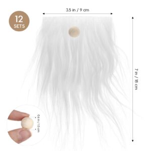 12Pcs Gnome Beards for Crafting Faux Fur Fabric Precut Gnomes Beards Handmade 12 Pieces Wood Balls for Halloween Christmas Craft Supplies White