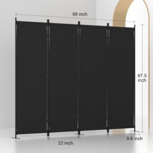 Kecreque Room Divider, 4 Panel Folding Privacy Screen, 88" Room Divider Panel with Wider 3 Metal Legs,Partition Room Dividers Can Be Used for Home Office Dormitory Dining Room Decor (Black)