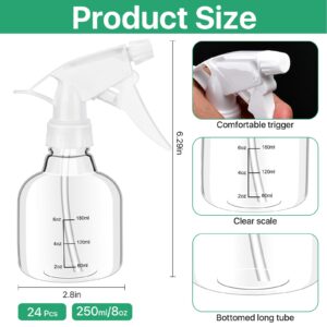 Worldity 24 Pcs Empty Plastic Spray Bottles 8oz, Spray Bottles, Mini Spray Bottles with Measurement Adjustable Nozzle, Refillable Spray Bottles for Hair Plant Kitchen Bath, White