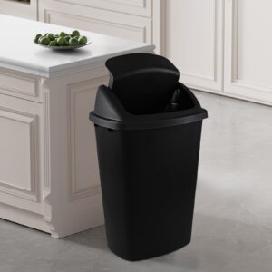 Leendines 4 Pack 13 Gallons Large Swing Top Garbage Can, Plastic Trash Can with Lid, Black