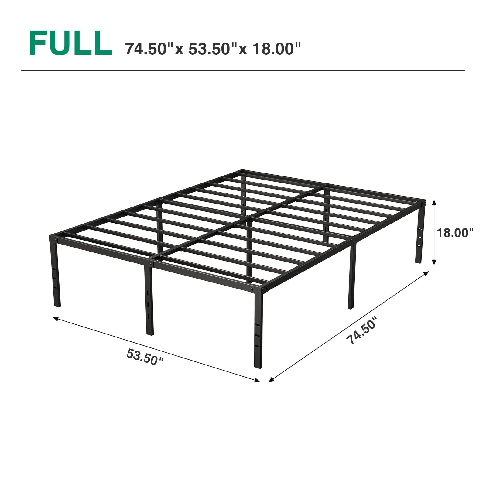 RRG 18 Inch Full Bed Frames, Heavy Duty Metal Platform with Tool Free Setup, Easy Assembly,Noise Free, Non Slip Black Bed Frame Full Size