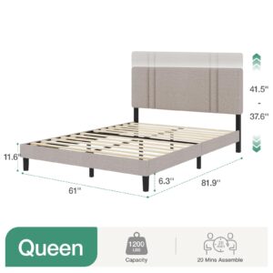 Novilla Queen Bed Frame with Headboard, Bed Frame Queen Size with Wood Slats Support,Linen Upholstered Adjustable Headboard, No Box Spring Needed, Heavy Duty Feet, Easy Assembly, Beige