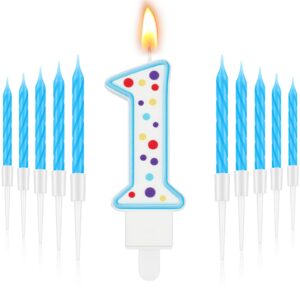 mtlee blue number candle with 10 long thin cupcake candle happy birthday candles boy girl number candles for birthday cakes number birthday cake topper for sweet dots party(number 1)