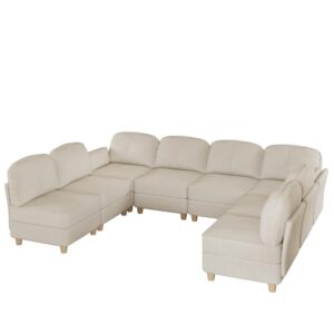 LLappuil Oversized Modular Sectional Fabric Sofa Set, Extra Large L Shaped Couch Reversible Chaise Modular Sectional Couch, 113.5 inch Width,8 Seat Modular Sofa with Storage Ottoman, Linen,Off White