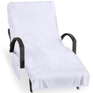 ruikyhom lounge chair towel cover, beach chair cover with pockets, chaise lounge cover for pool beach garden courtyard and trips, 85 x30 in soft absorbent pool chair cover, white