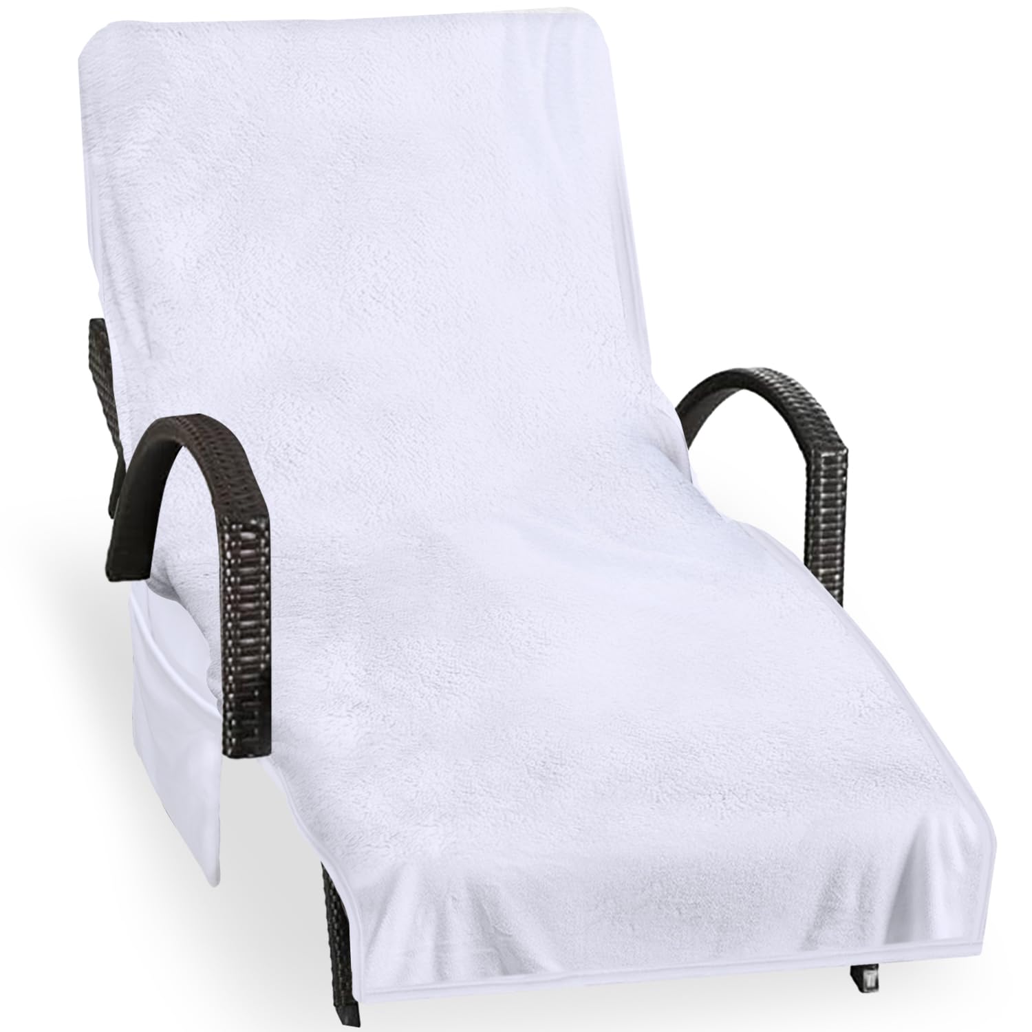 Ruikyhom Lounge Chair Towel Cover, Beach Chair Cover with Pockets, Chaise Lounge Cover for Pool Beach Garden Courtyard and Trips, 85 x30 in Soft Absorbent Pool Chair Cover, White