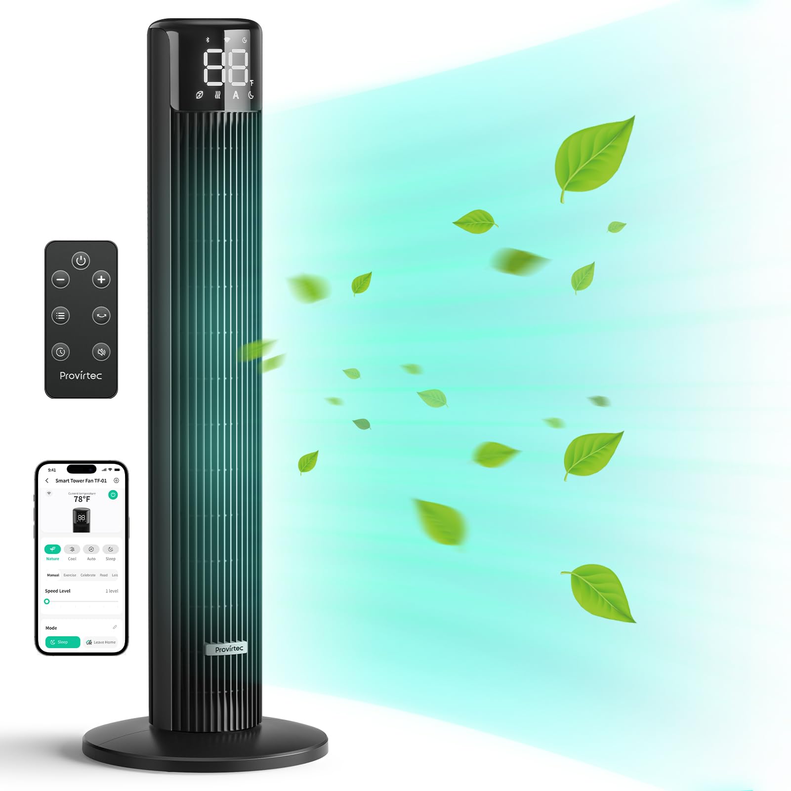 Provirtec WindMaster Smart Tower Fan for Bedroom, 90° Oscillating Floor Tower Fan Cold, Quiet Cooling Tower Fan for Home, 36 inch Tall Standing Tower Fan 6 Speeds, 24H Timer Works with APP & Remote