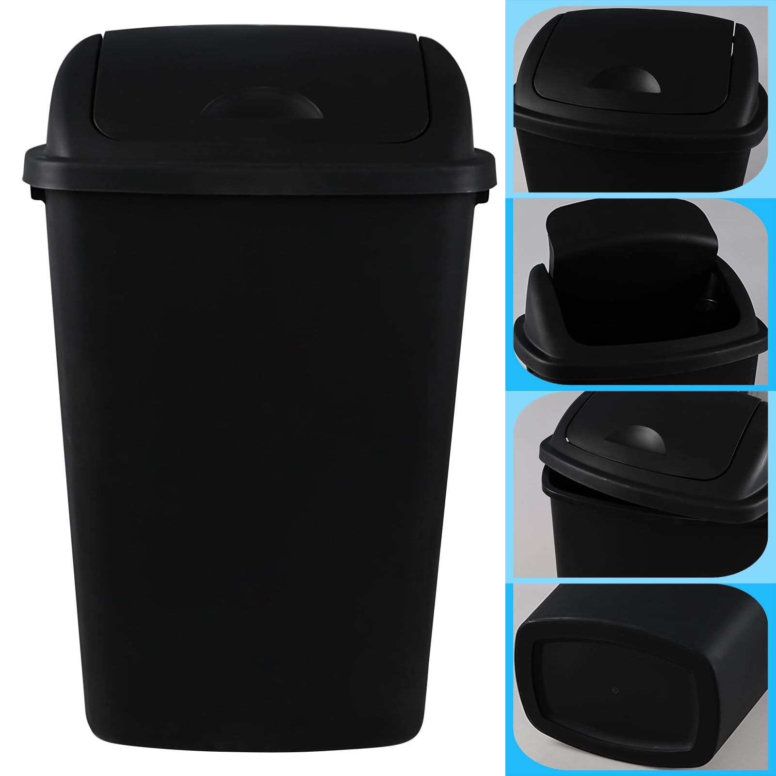 Leendines 4 Pack 13 Gallons Large Swing Top Garbage Can, Plastic Trash Can with Lid, Black