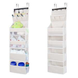 over door hanging organizer, oxford fabric over door organizer with 5 large pockets, anti-tilt design for bedroom, bathroom, laundry room, pantry, nursery, kitchen,space-saving solution(beige,1 pack)