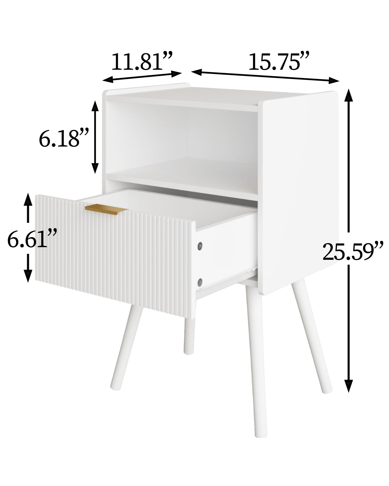 Veegle White Nightstand,Modern Bedside Table with Storage Drawer and Open Wood Shelf, Accent Night Stand with Solid Wood Legs for Living Room, Bedroom and Small Spaces,Easy Assembly,Classic White