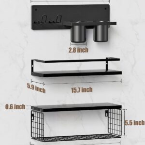 ROPALINS Bathroom Shelves Over Toilet - Floating Shelves Wall Mounted with Storage Basket for Bathroom Decor, Bedroom, Living Room, Kitchen Black