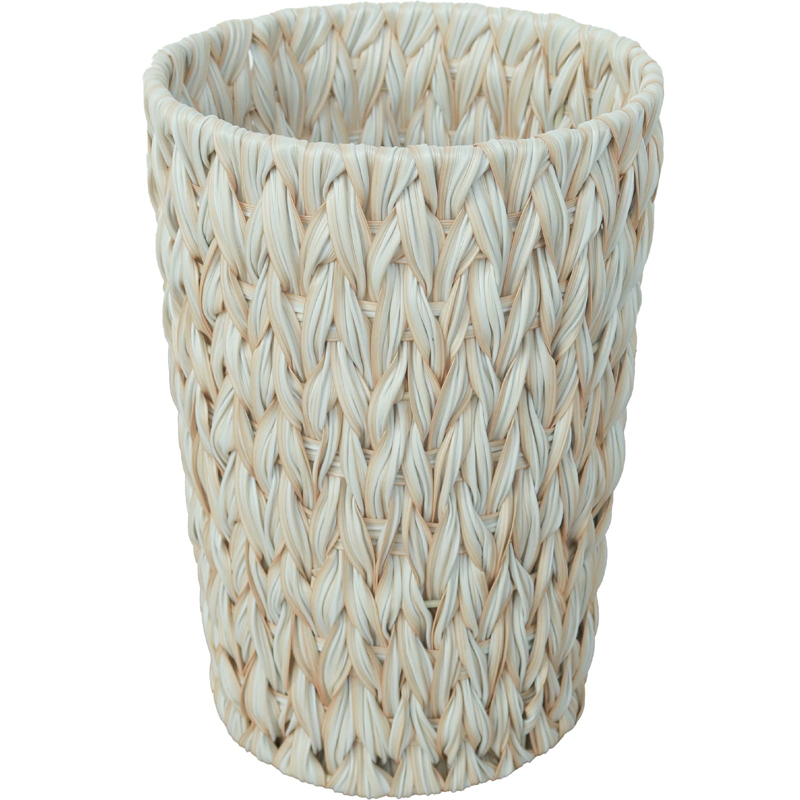 Endymion Wicker Trash Can,Wicker Waste Basket for Bathroom,Decorative Boho Small Bathroom Trash Can,Waterproof Wicker Trash Basket,2 Gallon Compact Round,Milk White