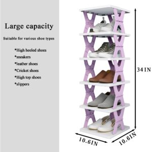 XDMTWLKJ 6 Tier Shoe Rack Organizer for Entryway, Kids Small Shoe Rack for Front Door Entrance, Pink Narrow Shoe Rack for Closet (Pink, 6 Tier)