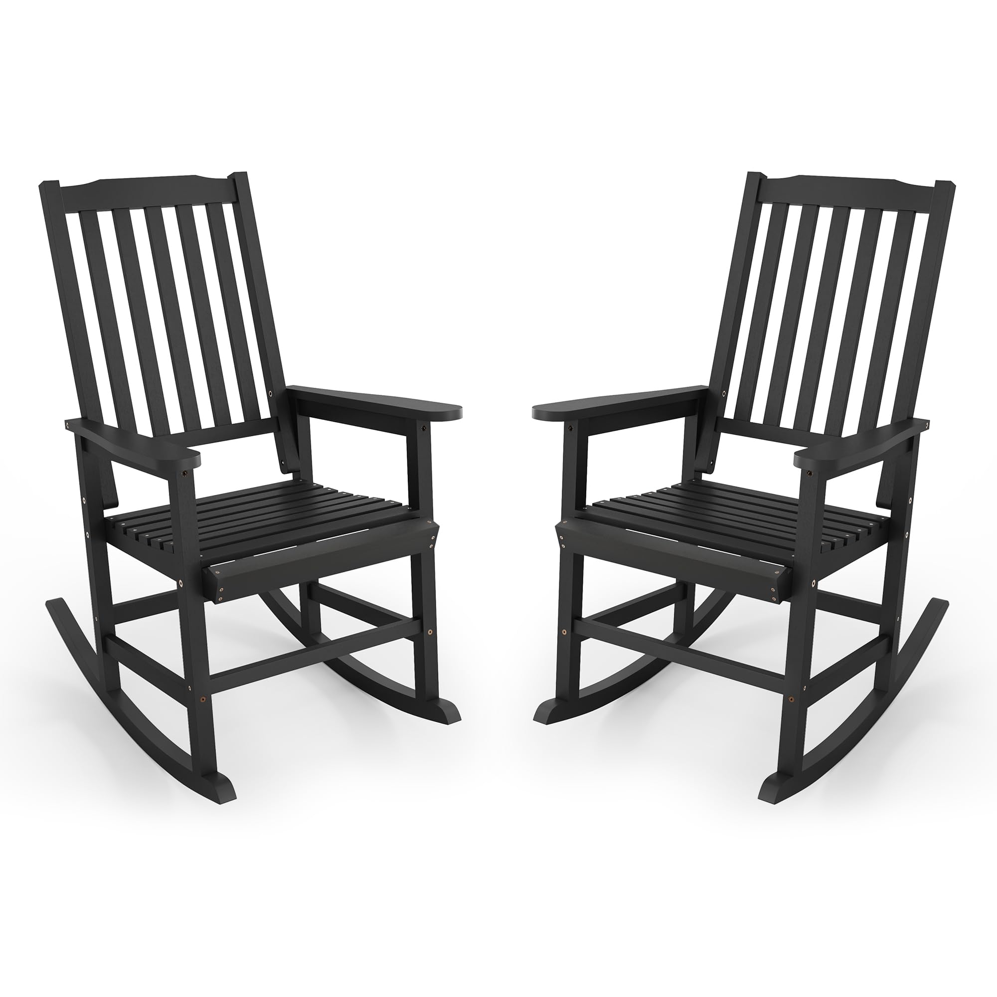 Cozyman Outdoor Rocking Chairs Set of 2, Acacia Wood Rocking Chairs, Patio Rocker Chair with Wide Seats, Black