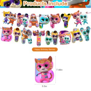 OUDINI Super Kitties birthday party supplies,Super Kitties including cake topper, cupcake toppers, Banner, Latex Balloons,It is very suitable for boy's and girl birthday party supplies., Blue