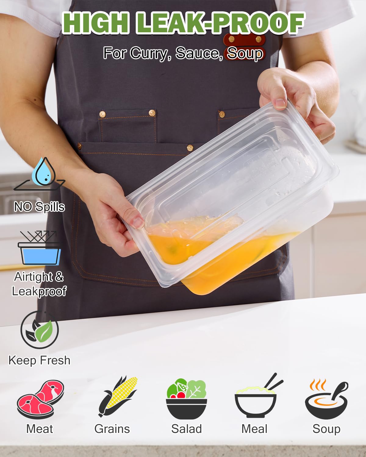 1/9 Size&2.5 Inch Translucent NSF Food Pan: 9 PCS[Total Seal] [Hot&Cold Resistant] Food Storage Containers with Lids, Topping Salad Bar Container (BPA-FREE)