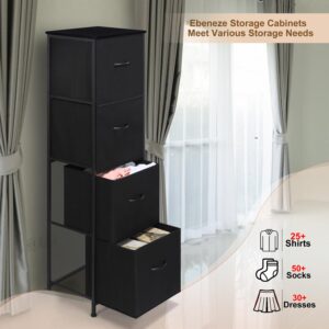 Ebeneze Dresser for Bedroom with 4 Storage Drawers, 51" Tall Fabric Closet Chests Organizer Tower Furniture with Wooden Metal Frame for Clothes, Kids, Hallway, Entryway, Small Space, Black