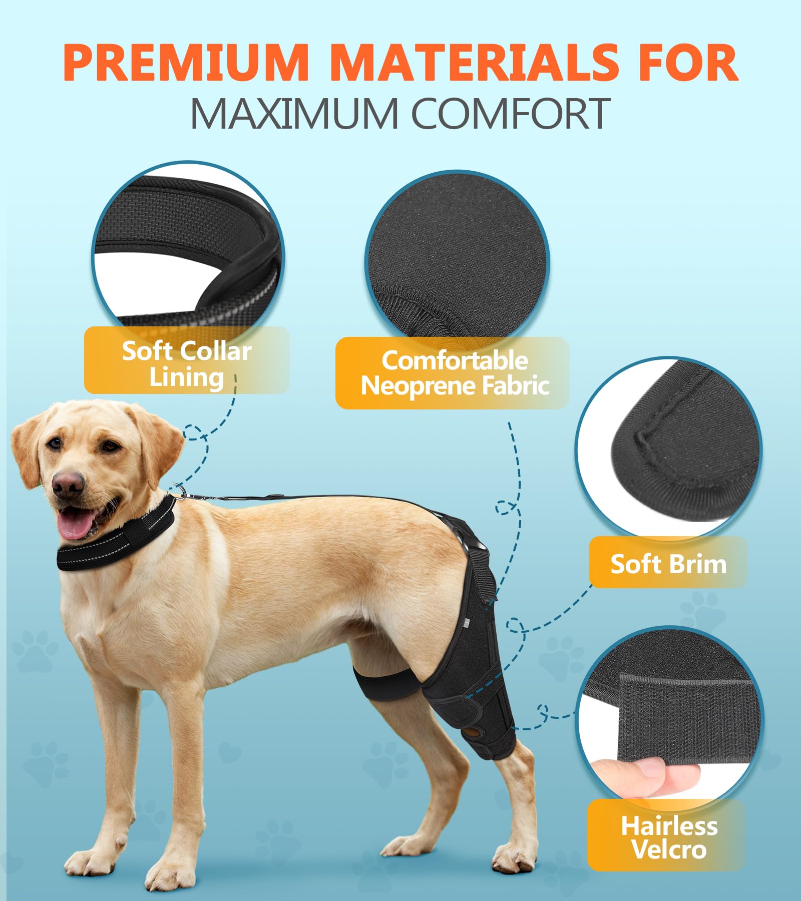 CAMRIER 2X Support Dog Knee Brace with Metal Strips for Joint Pain Relief, Dog Leg Braces for Torn Acl Hind Leg, Rear Leg Brace with Adjustable Traction Belt for Cruciate Ligament Injury, Arthritis