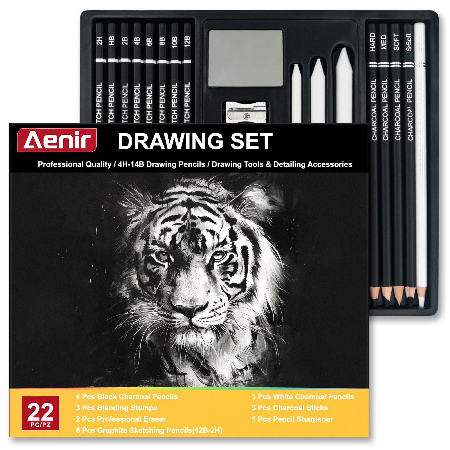 Charcoal Pencils for Drawing, Set of 22, Professional Drawing Sketch Pencils, Art Supplies for Drawing, Sketching, Shading, Artist Pencils for Beginners & Pro Artists.