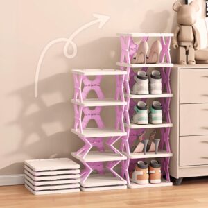 xdmtwlkj 6 tier shoe rack organizer for entryway, kids small shoe rack for front door entrance, pink narrow shoe rack for closet (pink, 6 tier)