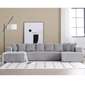 WILLIAMSPACE 131" Sectional Sofa Couch for Living Room, Large Modular Upholstered Sponge U-Shaped Sofa 5 Seater Floor Couch with Chaise Loung, Comfy Foam Sofa, No Assembly, Corduroy, Gray