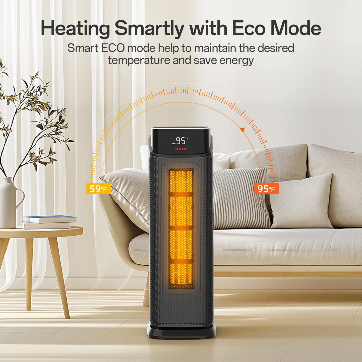 BREEZOME Space Heater Indoor, 1500W PTC Electric Heaters for Home with Thermostat & 90° Oscillating, 24H Timer, Quiet Ceramic Tower Heater, Portable Safety Room Heater with Remote for Bedroom Office