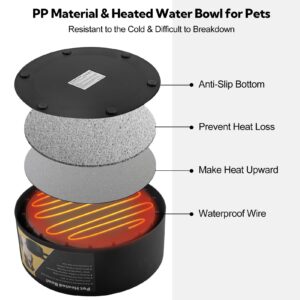 Yicostar Heated Water Bowl for Dogs & Cats, Waterproof Heated Dog Bowl with Chew Resistant Cord, Large Heated Pet Bowl, Provide Warmable Water for Dogs, Cats, Chicken, Birds in Winter 3.2L（Black）