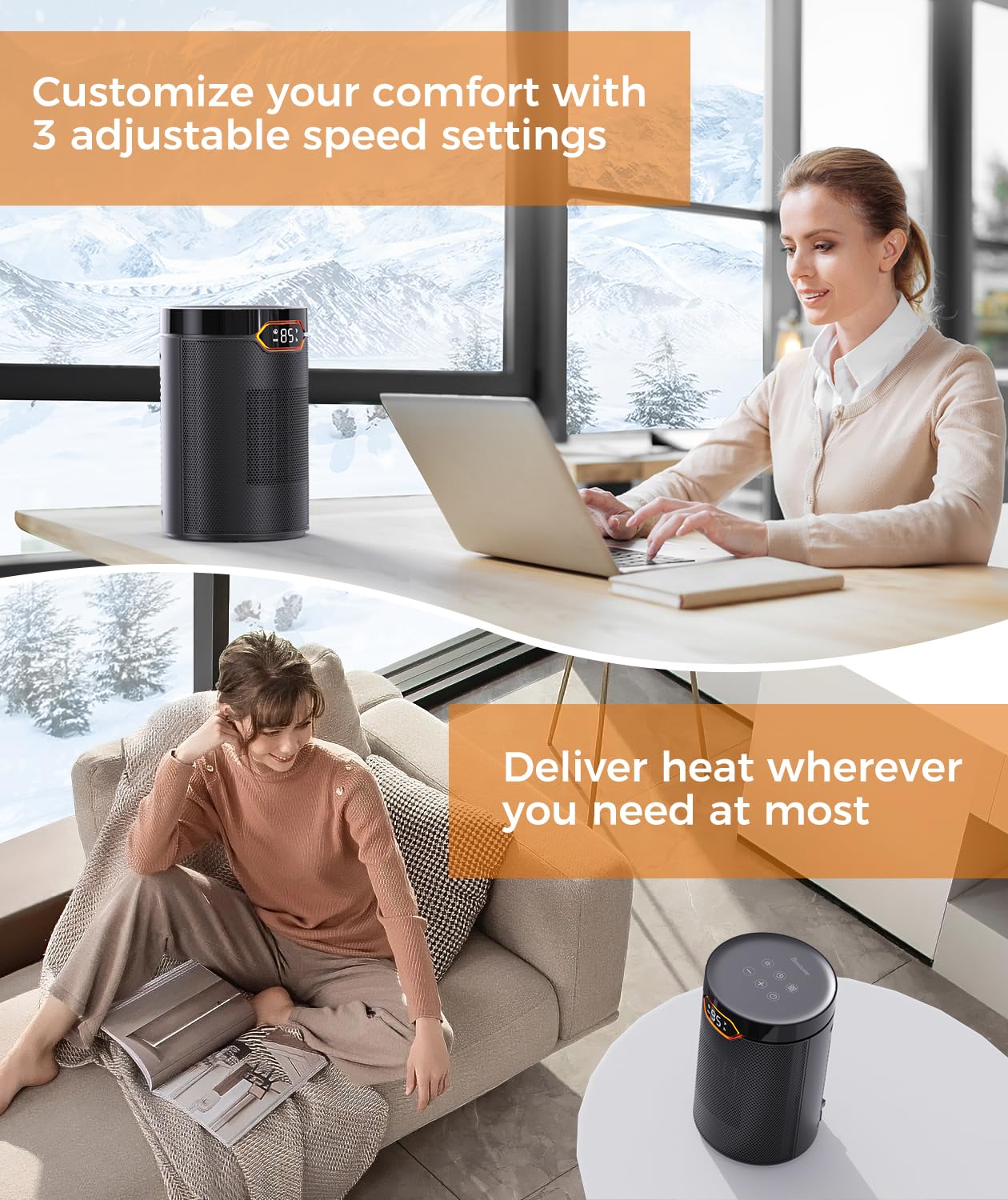 BREEZOME Space Heater, Portable Electric Heaters for Indoor Use with Thermostat & 24H Timer, 1500W PTC Ceramic Quiet Fast Heating Desk Heater, Safety Room Heater for Home Bedroom Office