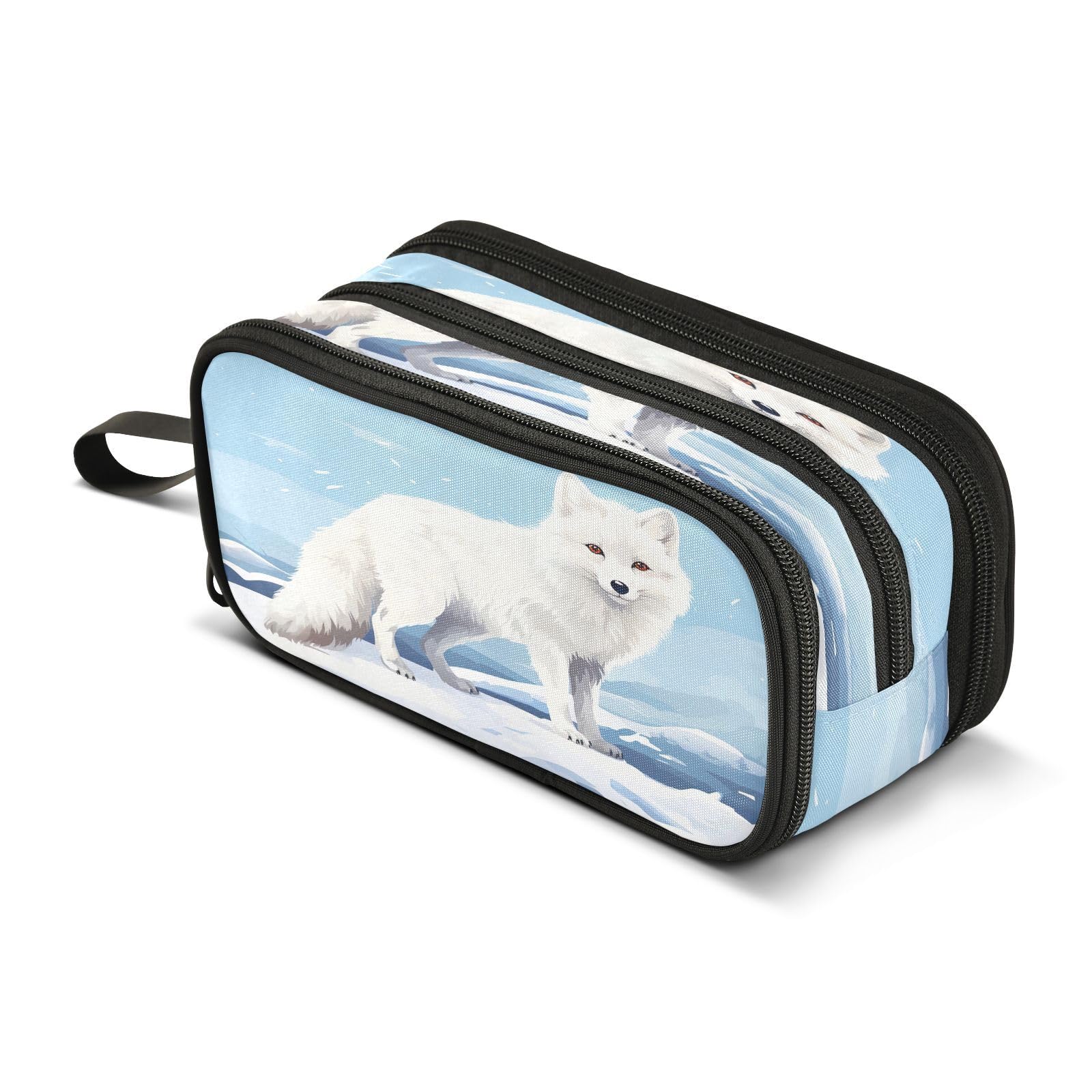 J JOYSAY Fox White Snow Pencil Case Pouch Big Capacity Pencil Bags with Zipper Portable Pencil Box Large Marker Case for Teens Adults Kids