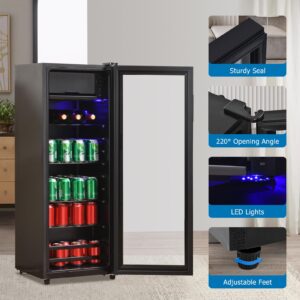 AXUTL 4.5 Cu.ft Glass Door Beverage Fridge with Freezer 160 Cans Beverage Refrigerator Mini Small, Drink Fridge Wine Beer Cooler with Office/Bar/Bedroom Compact Refrigerator, black