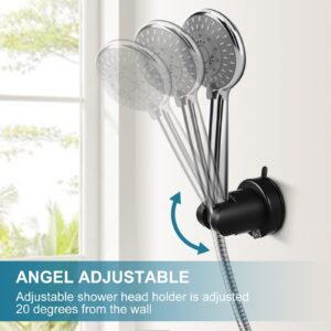 Thinp No-Drill Suction Cup Shower Head Holder,Black Vacuum Suction Cup Removable Shower Head Holder Height Adjustable Shower Wand Holder & Wall Mount Abs Plastic Suction Holder for Bathroom