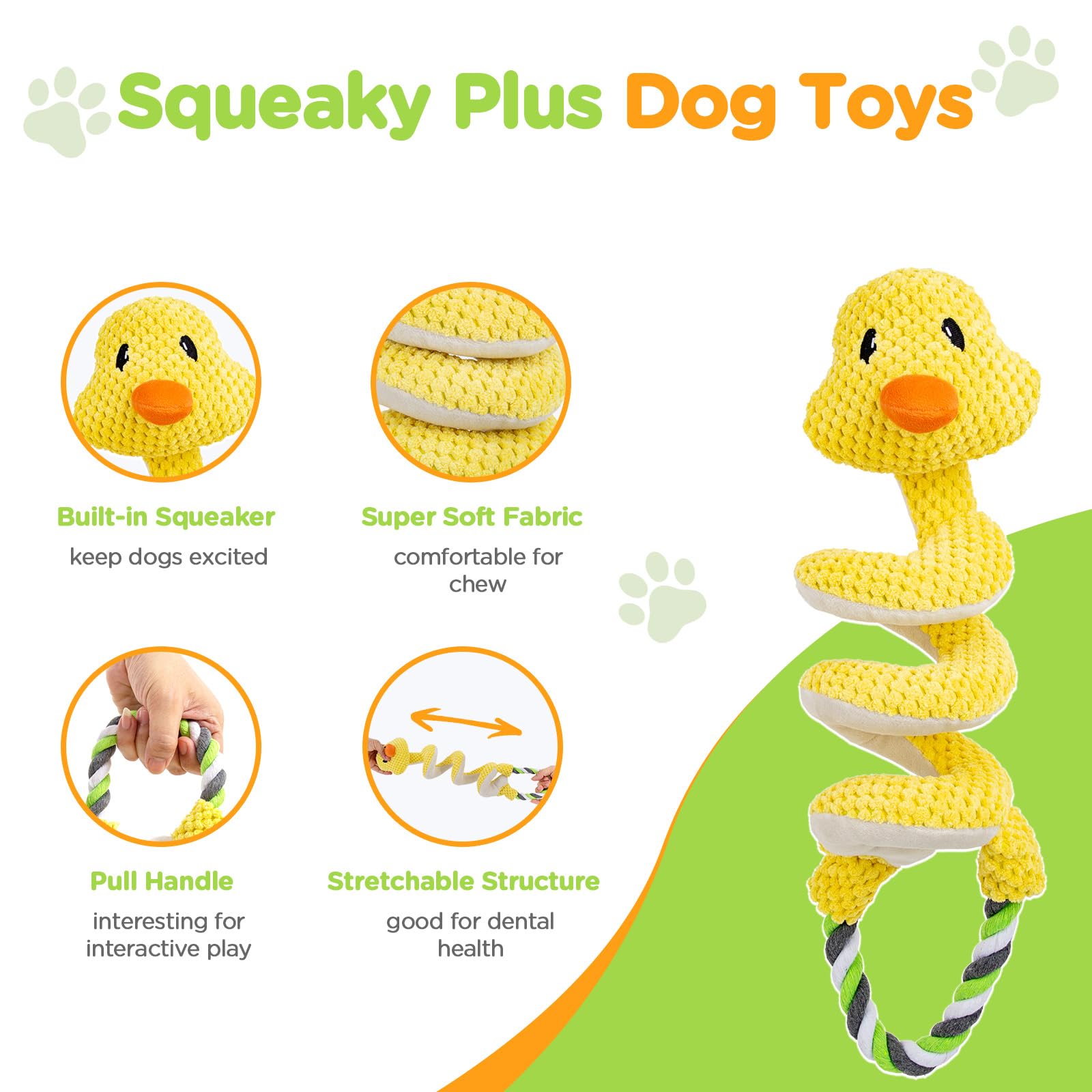 EMYing Dog Toys Interactive Dog Toys Squeaky Dog Toys with Pull Rope,Plush Puppy Chewing Toys for Dental Health,More Fun for Tug of War Game with Small Medium Large Dogs