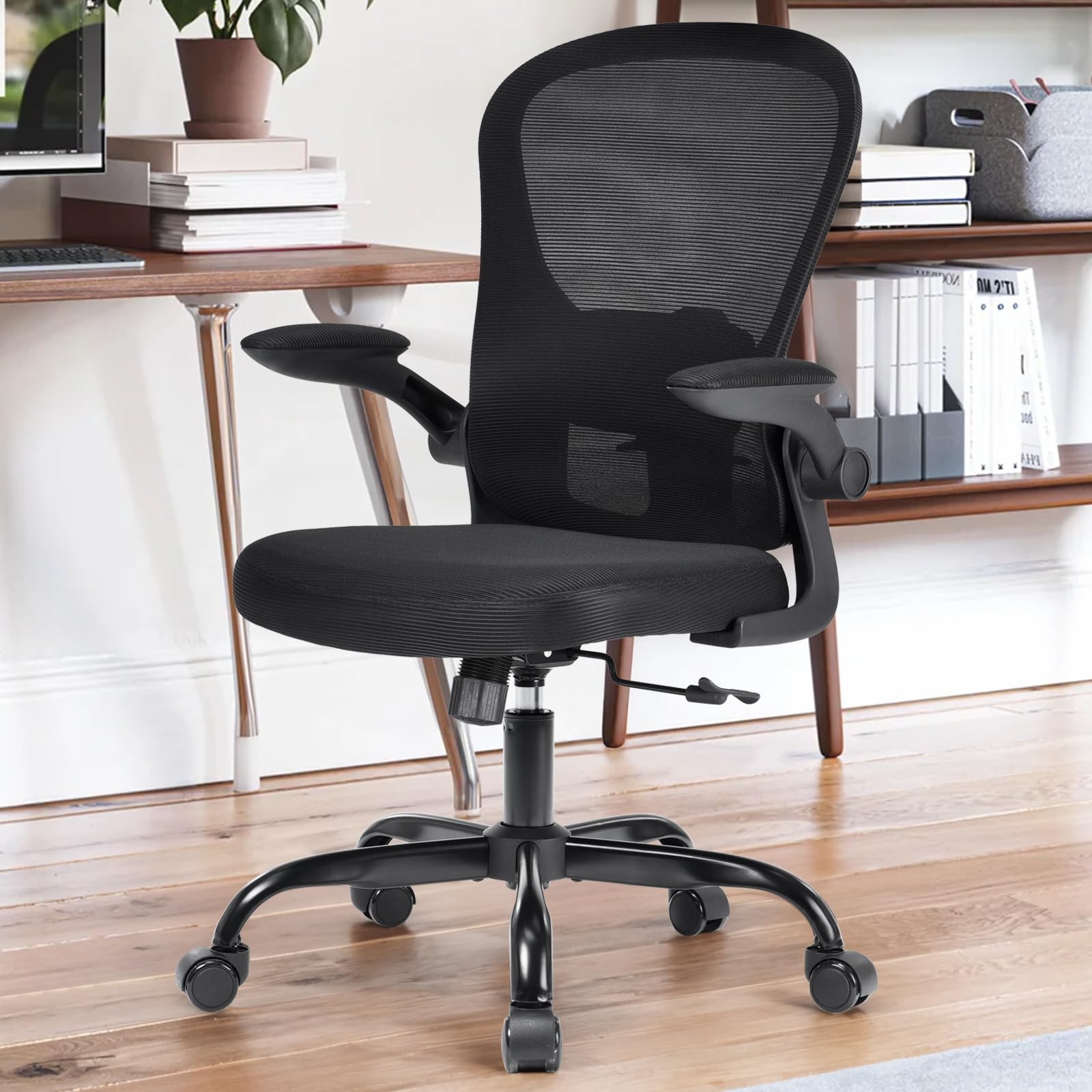 Office Chair with Flip-Up Armrest, High Back Ergonomic Computer Chair with Adjustable Lumbar Support for Home and Office