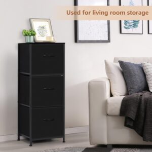 Ebeneze Dresser for Bedroom with 3 Storage Drawers, 42" Tall Fabric Closet Chests Organizer Tower Furniture with Wooden Metal Frame for Clothes, Kids, Hallway, Entryway, Small Space, Black