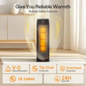 BREEZOME Space Heater Indoor, 1500W PTC Electric Heaters for Home with Thermostat & 90° Oscillating, 24H Timer, Quiet Ceramic Tower Heater, Portable Safety Room Heater with Remote for Bedroom Office