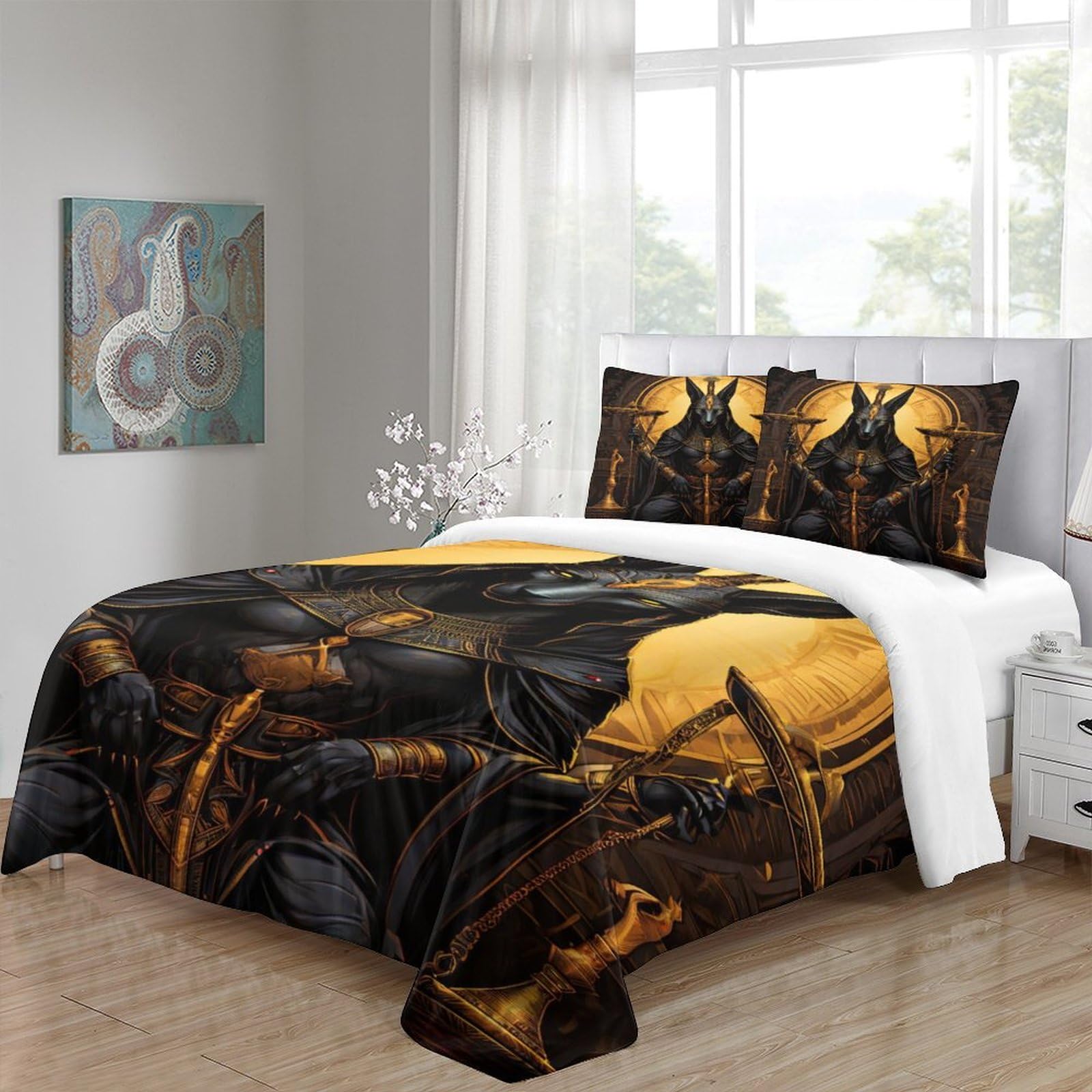 EVMILA Anubis Comforter Covers Duvet Cover 3D Printed Bedding Set Quilt Cover Microfiber for Childrens and Adults 3 Pieces with Pillowcases with Zipper Closure Queen（228x228cm）, Style-10