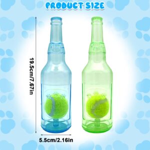 Aerbee 2Pcs Crunchnplay Bottle Toy for Dogs, Interesting Squeaky Dog Toys, 9.6" Rubber Water Bottle Toys with Tennis Ball, Outdoor Interactive Dog Toys Dogs Dental (Blue & Green)